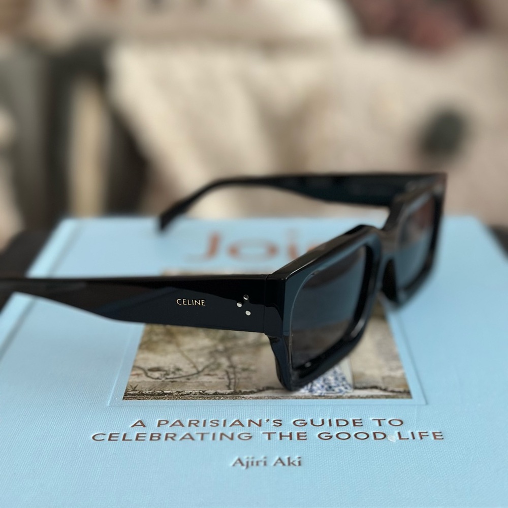 Celine Glossy Black Rectangular Sunglasses